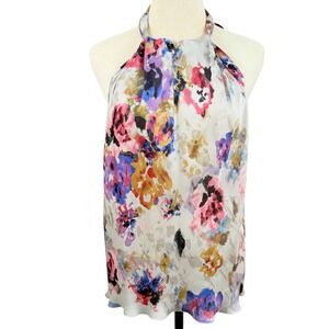 Spense S Halter Keyhole Blouse Colorful Watercolor Floral Elegant Summer Top
